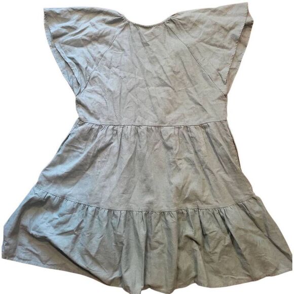 NWT Universal Thread Dress Women's XXL Green Flutter Sleeve Tiered Linen Blend - Picture 3 of 5